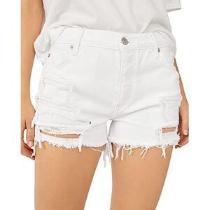 Free People Maggie Mid-Rise Denim Shorts In Optic White - 28